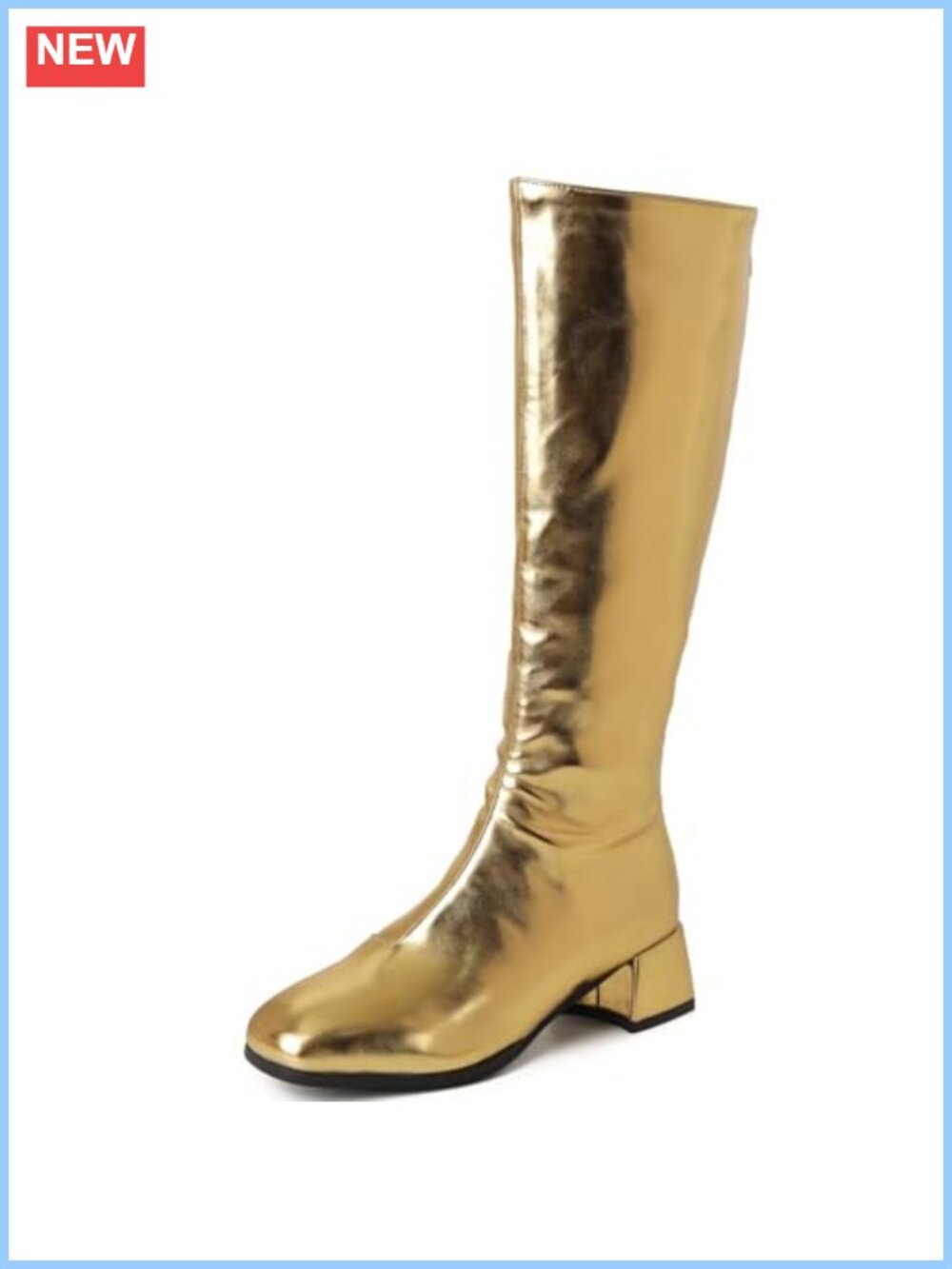Knee High Gogo Boots Faux Leather Chunky Heel Back Zipper Wide Calf
